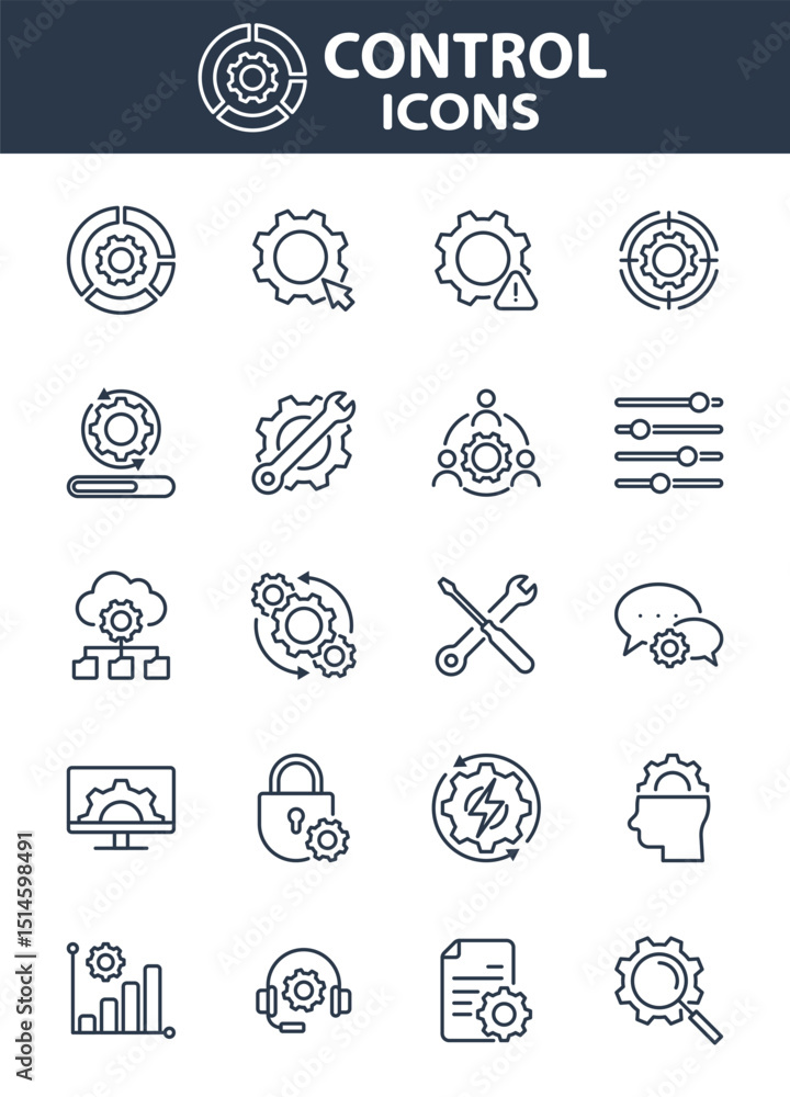 Fototapeta premium Set of control icons, system, setting