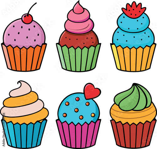 Whimsical Cupcake Collection in Vector Art