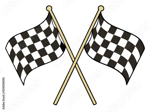 crossed checkered flags cartoon illustration checkered flag on white background 