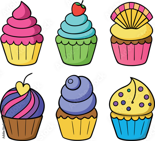 Sweet Cupcake Illustrations in Hand Drawn Style