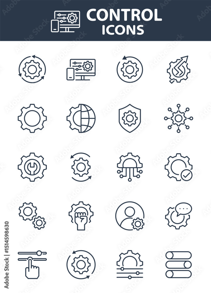 Fototapeta premium Set of control icons, system, setting