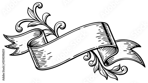 vintage engraved ribbon banner with floral accents vector illustration of an abstract flower isolated on white  background.