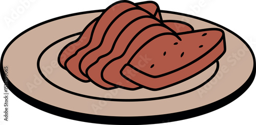 Tasty Sliced Brisket on Plate Vector Design