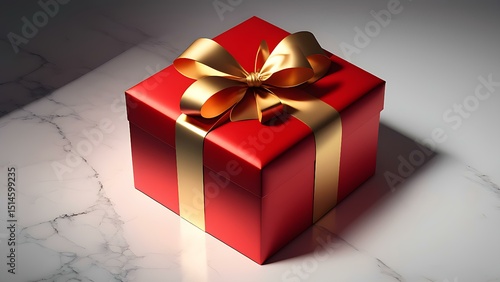 Photo of a beautifully wrapped red gift box with a decorative ribbon, isolated on a white background