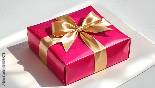 Close-up of a pink present wrapped in elegant paper with a shiny bow, ready for gifting