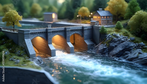Miniature illustration of a street with the bridge in a small town