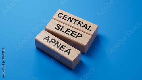 central sleep apnea on the wooden blocks and stethoscope. wooden blocks. Copy space.3D rendering on blue background.