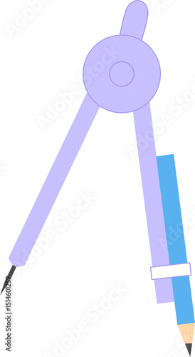 Geometric Compass with Pencil hand drawn cartoon vector illustration isolated. Perfect fro back to school design