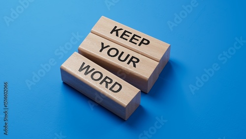 Keep your word symbol. wooden blocks with words Keep your word.Business and Keep your word concept. Copy space.3D rendering on blue background.