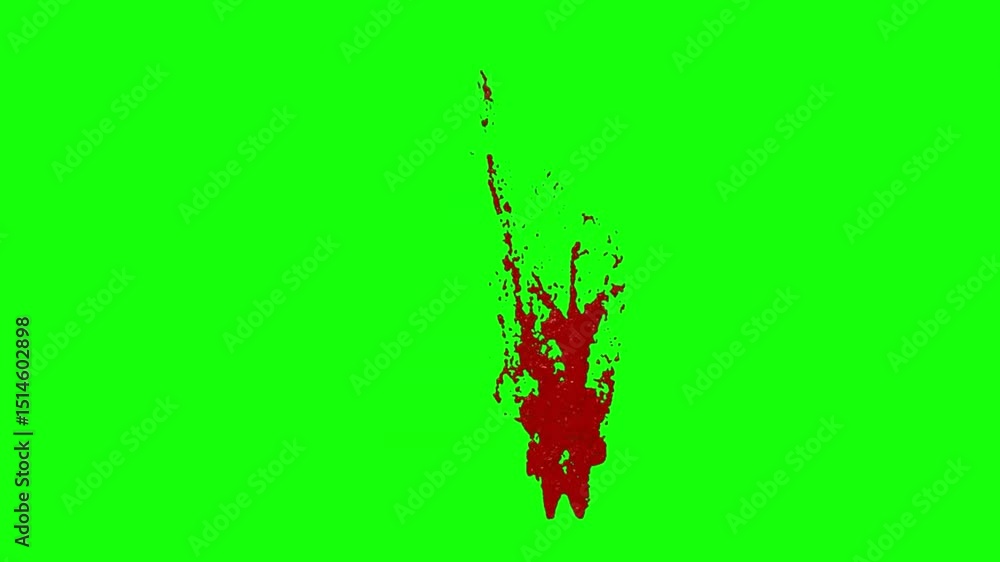 Blood Splatter on a Green Screen, red splash, Different style blood splatter, Blood splashing on the green screen 4K