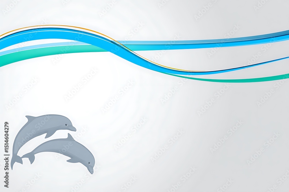 Obraz premium Dolphin duo with abstract ocean waves