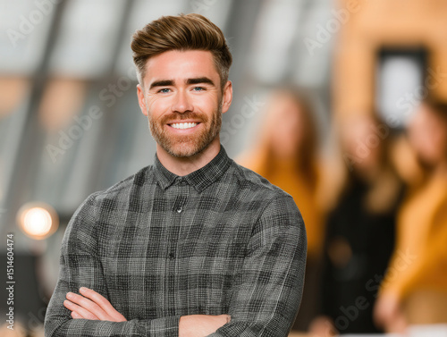 A young businessman smiling...