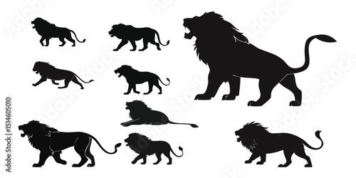 Canvas Print set of lion silhouettes