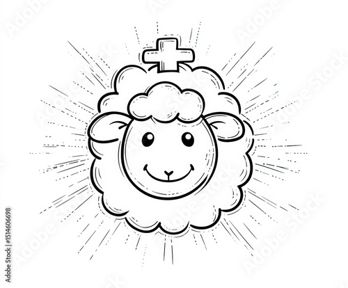 A lamb with a cross , color...