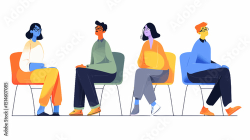 Diverse Group Awaiting Interview Professional Collaboration Illustration