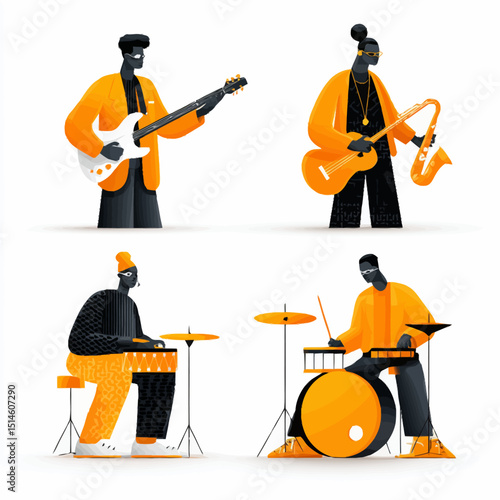 Jazz Band Musicians Vector Art Illustration of a Music Group
