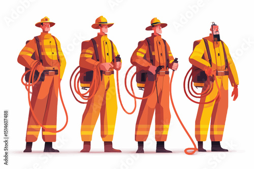 Four Firefighters Wildfire Prevention  Safety Illustration