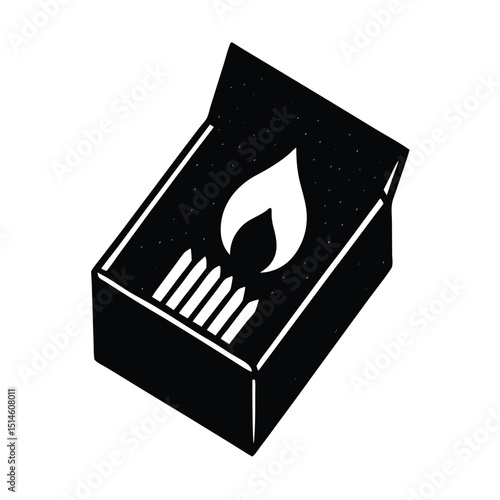 Box of matches with flame and lit matches monochrome illustration graphic design symbol