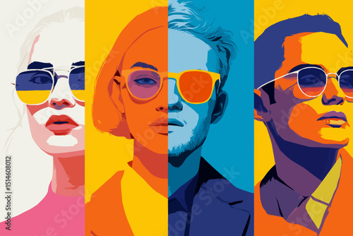 Vibrant Pop Art Portraits Sunglasses  Bold Colors