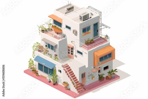 Isometric Illustration Vibrant MultiLevel House Design