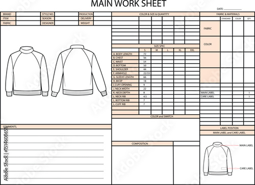 Main Work Sheet for Garment Production
