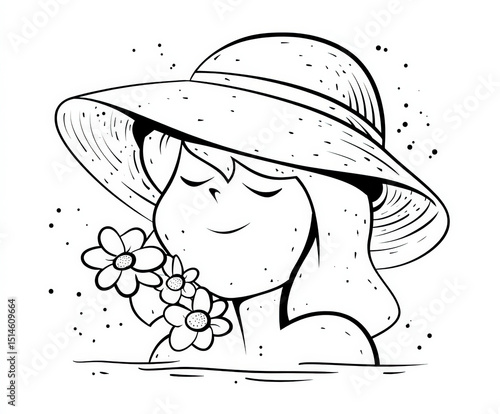 Girl with a big sunhat and ...