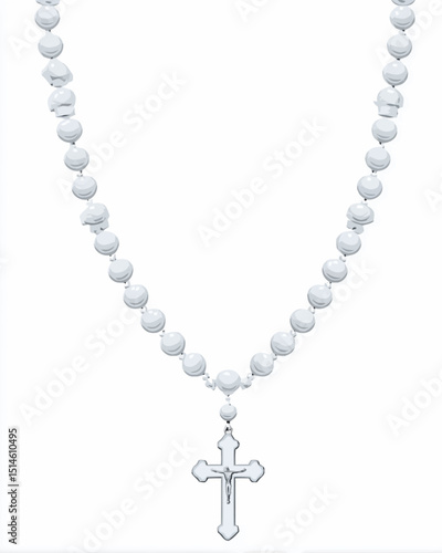 Elegant Silver Cross Necklace Beaded Chain  Religious Jewelry