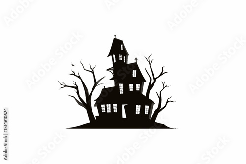 Spooky Silhouette Haunted House Halloween Graphic
