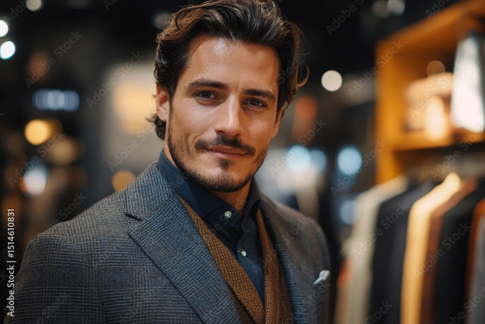Handsome man shopping for new clothes in store Handsome man shopping for new clothes in store