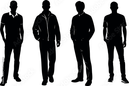Diverse group of men standing together in silhouette fashion style vector