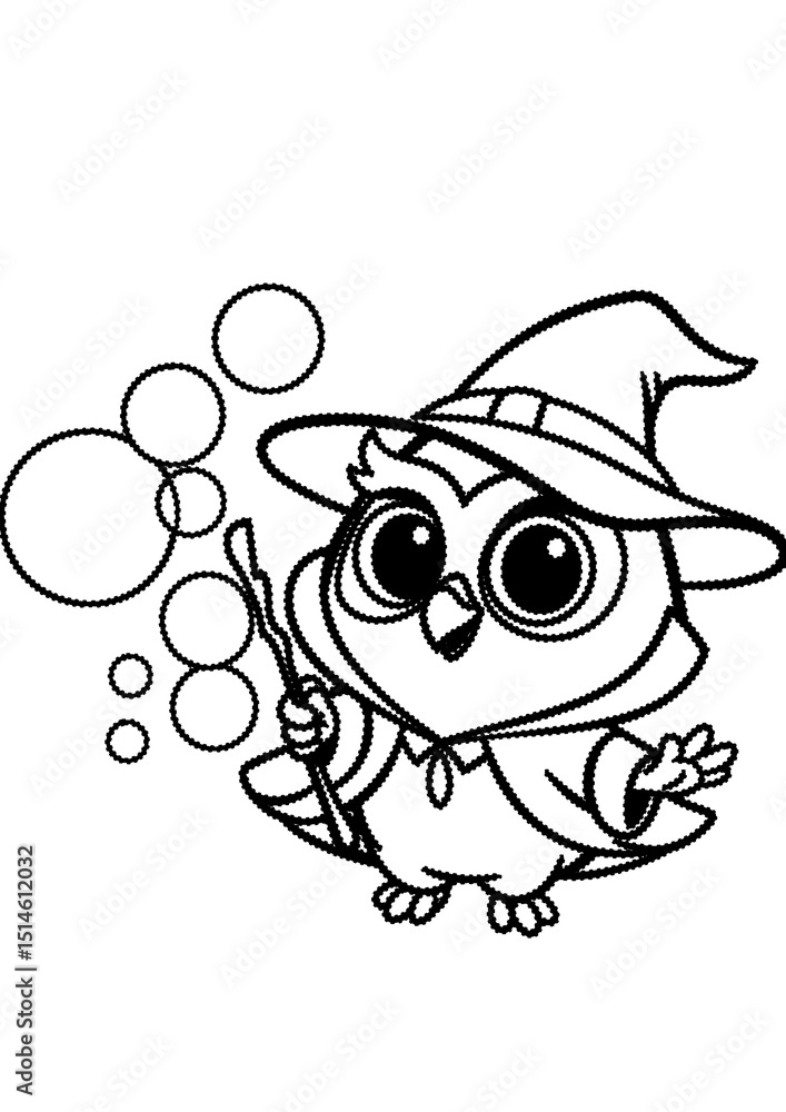 Naklejka premium Cute owl and bubbles coloring page