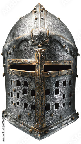 isolate transparent. Medieval knight helmet with intricate designs. PNG Die-cut