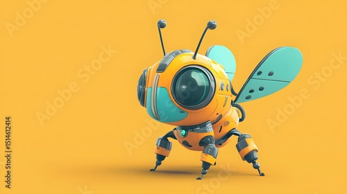 Cute Robotic Bee on Yellow AI Generative