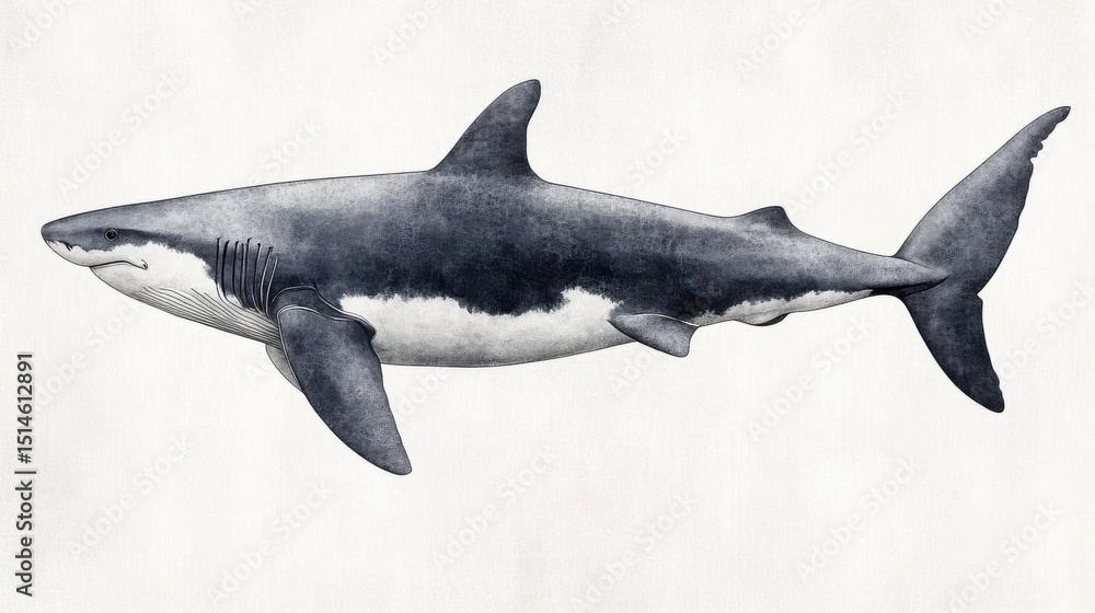 Naklejka premium Megalodon: Prehistoric Shark Illustration