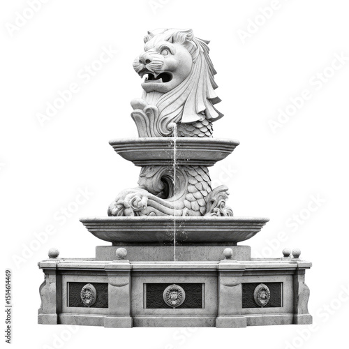 Elegant Stone Lion Fountain with Water Feature