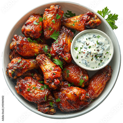 Best chicken wings recipe spicy barbecue wings with dipping sauce perfect for game day parties  char on transparent background