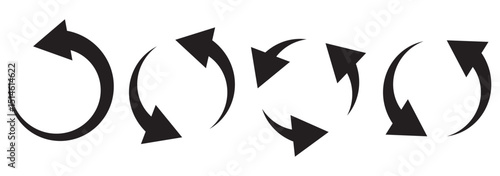 Circle arrow icon set. Symbol of reload, refresh, loading, recycle and repeat. Interconnecting round arrow vector icons set. Work in progress sign. One, two, three, four arrow in the loop.