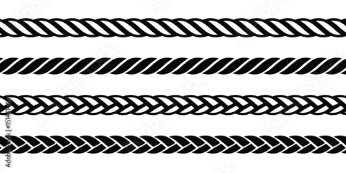 Straight rope vector icon. Set of repeating rope patterns. Seamless hemp cord line collection.