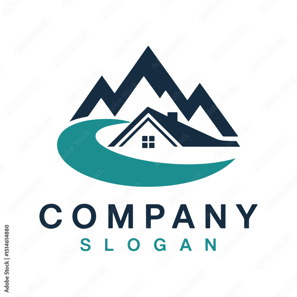 Fototapeta premium Mountain and Home Combine Logo Design Vector, 