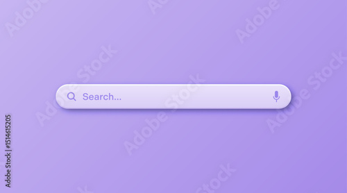 Colorful 3d search bar template. Internet browser engine with search box, address bar and text field. UI design, website interface element with web icons and push button. Vector illustration