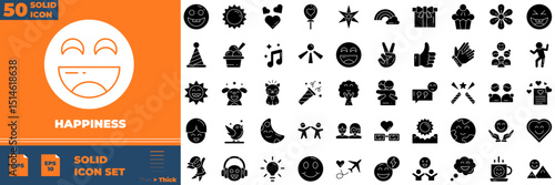 Happiness Solid Editable Icons set. Vector illustration in modern thin solid style of happiness icons: celebrate, emotion, positive, etc