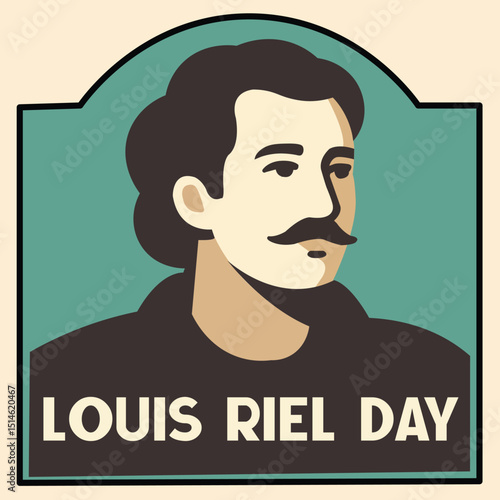 Louis Riel Day Flat Portrait Illustration – Canadian Historical Leader Tribute