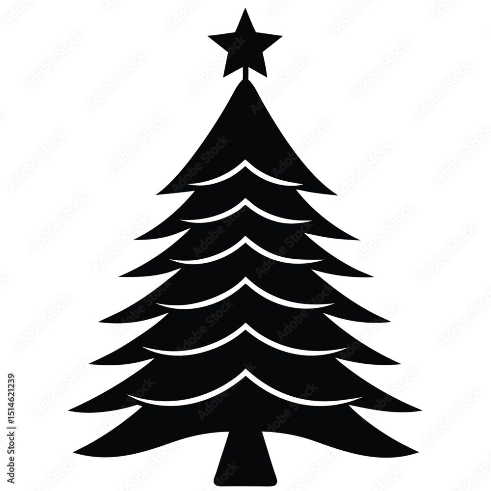 Obraz premium Simple black christmas tree silhouette icon with star for holiday season decorations