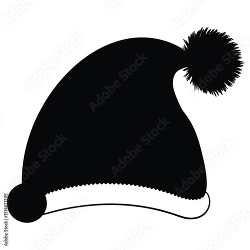 Simple black and white vector illustration of a classic santa claus hat for christmas