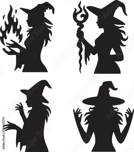 Witches silhouette set vector illustration isolated On Transparent Background