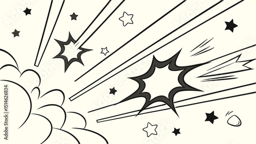 Comic Book Style Explosion with Stars and Dynamic Lines