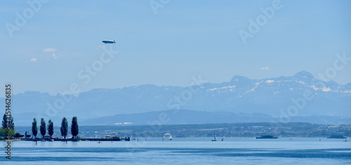 Lake Constance (Bodensee) Landscape with Alps and a Zeppelin