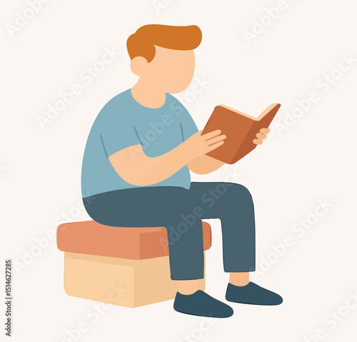 Flat Illustration of a Man Reading a Book While Sitting Comfortably