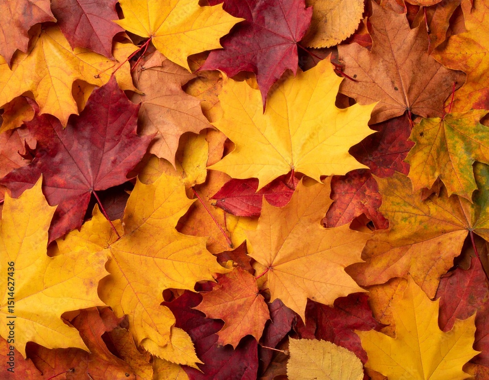 A dense layer of multicolored autumn leaves, glowing in reds, yellows, and oranges A dense layer of multicolored autumn leaves, glowing in reds, yellows, and oranges