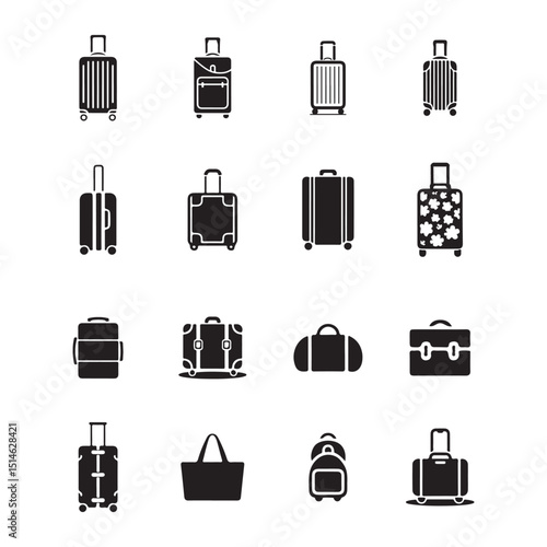 a collection of various luggage types, including suitcases, duffel bags, backpacks, and tote bags.